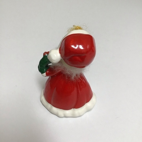 Napco ? Ceramic Christmas Girl Figurine Wreath Hair Fur Red Mrs. Claus Dress VTG - Picture 8 of 14